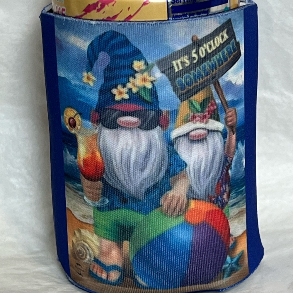 Beach Gnomes, It’s 5 O’CLOCK Somewhere, Can Cooler, Huggie, Koozie